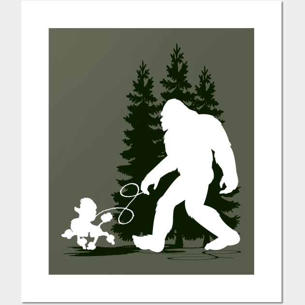 Bigfoot Walking Dog Poodles Wall Art by Tesszero